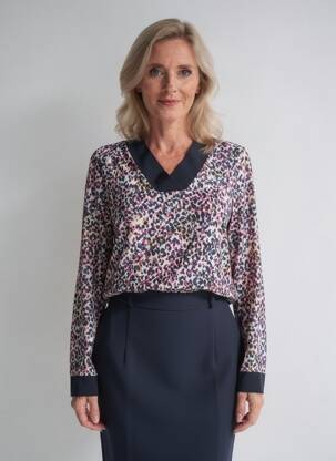 Top imprimé fantaisie manches longues noir ATLANTA femme