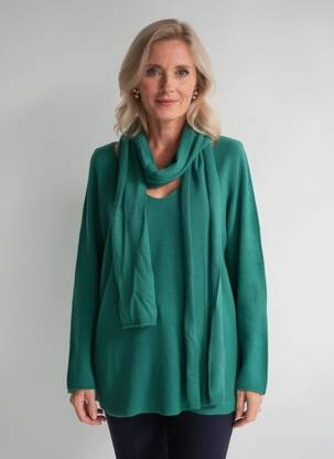Pull tunique stretch manches longues vert ATLANTA femme
