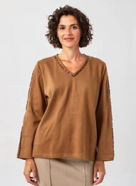 Pull col v manches longues marron MERI & ESCA femme