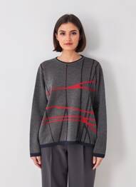 Pull tissage chiné manches longues gris OMC femme
