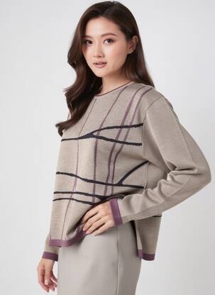 Pull tissage chiné manches longues beige OMC femme