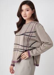 Pull tissage chiné manches longues beige OMC femme