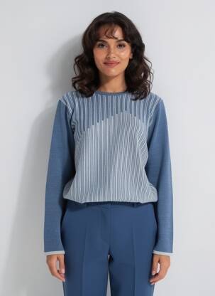 Pull tissage chiné manches longues bleu OMC femme