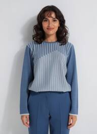 Pull tissage chiné manches longues bleu OMC femme