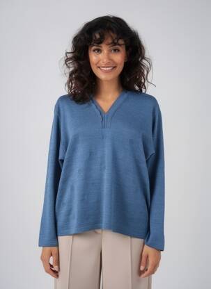 Pull tissage chiné manches longues bleu OMC femme