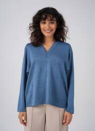 Pull tissage chiné manches longues bleu OMC femme
