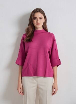 Pull coupe cintrée manches 3/4 violet MARINELLO femme