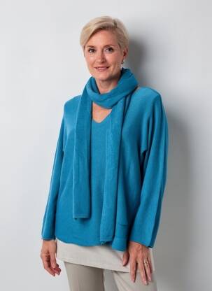 Pull tunique stretch manches longues bleu ATLANTA femme