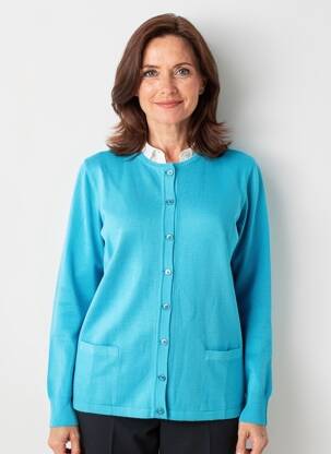 Gilet manches longues col rond bleu ELLEMME femme