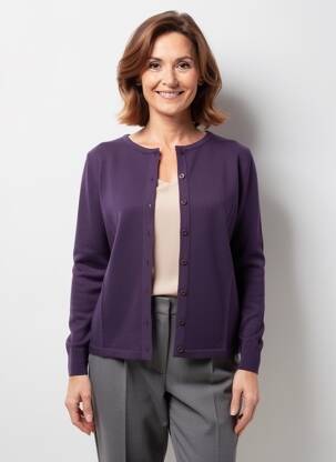 Gilet manches longues col rond violet ELLEMME femme