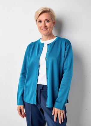 Gilet manches longues col rond bleu ELLEMME femme
