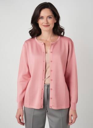 Gilet manches longues col rond rose ELLEMME femme