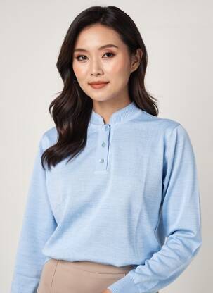 Pull tissage chiné manches longues bleu EDWIGE femme