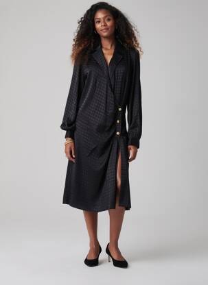 Robe mi-longue imprimé fantaisie manches longues noir SALSA femme