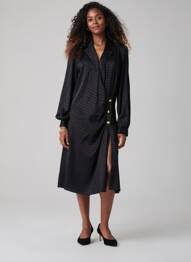 Robe mi-longue imprimé fantaisie manches longues noir SALSA femme