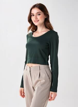 Top stretch manches longues vert ONLY femme