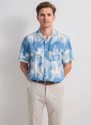 Chemise manches courtes coupe droite bleu SOLID homme