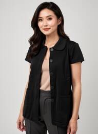 Gilet manches courtes fermeture boutonnée sur le devant noir PAUPORTÉ femme
