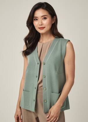 Gilet sans manche coupe droite vert PAUPORTÉ femme