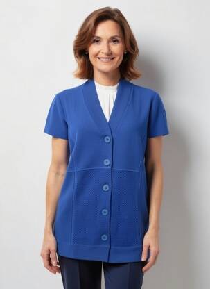 Gilet manches courtes coupe droite bleu PAUPORTÉ femme