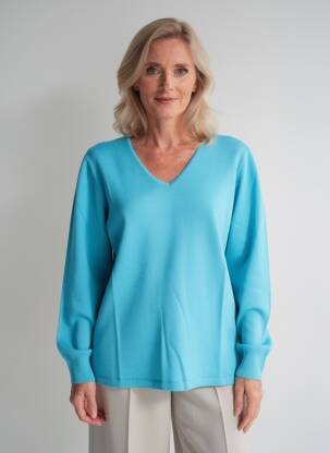 Pull coupe droite manches longues bleu ELLEMME femme