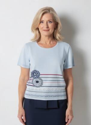 T-shirt imprimé fantaisie manches courtes bleu RODAM femme