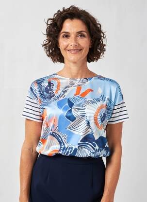 T-shirt imprimé fantaisie manches courtes bleu RABE femme