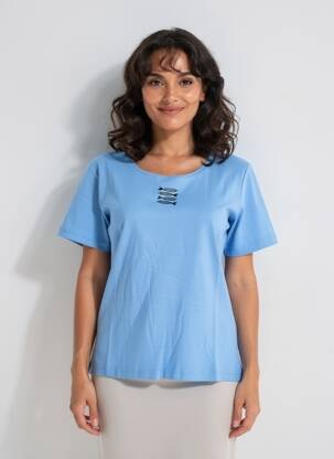 T-shirt sérigraphie floquée manches courtes bleu ARMOR LUX femme