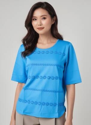 T-shirt coupe droite manches courtes bleu RABE femme