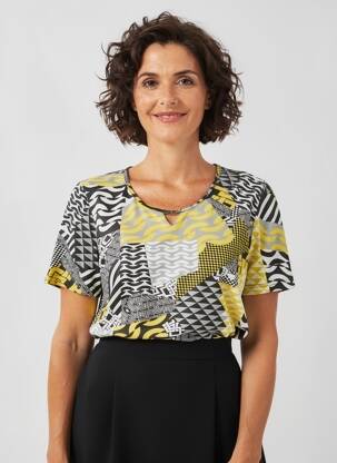 T-shirt imprimé fantaisie manches courtes noir PAUPORTÉ femme