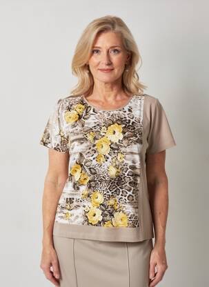 T-shirt imprimé fantaisie manches courtes beige KARTING femme