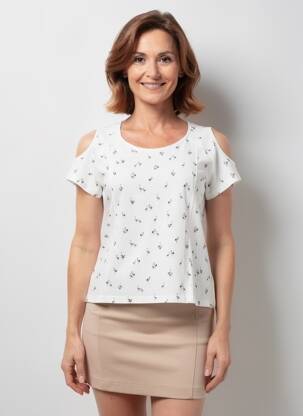 T-shirt imprimé fantaisie manches courtes blanc PAUPORTÉ femme