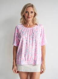 T-shirt imprimé fantaisie manches courtes rose RABE femme