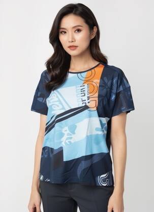 T-shirt imprimé fantaisie manches courtes bleu RABE femme