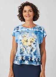 T-shirt imprimé fantaisie manches courtes bleu THOMAS RABE femme