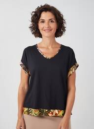 T-shirt coupe droite manches courtes noir QUATRE VINGT JOURS femme