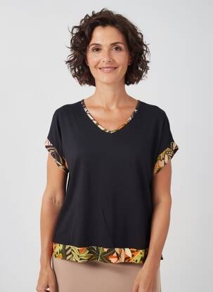 T-shirt coupe droite manches courtes noir QUATRE VINGT JOURS femme