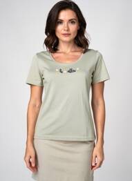 T-shirt sérigraphie floquée manches courtes vert ARMOR LUX femme