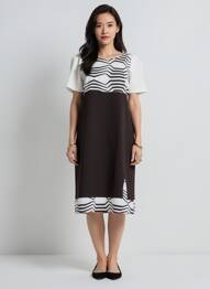 Robe mi-longue imprimé fantaisie manches courtes blanc QUATRE VINGT JOURS femme