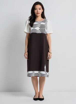 Robe mi-longue imprimé fantaisie manches courtes blanc QUATRE VINGT JOURS femme