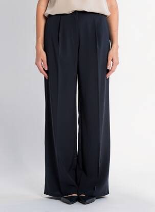 Pantalon large fermeture zippée sous rabat boutonné taille normale bleu CLAUDIA GIL femme