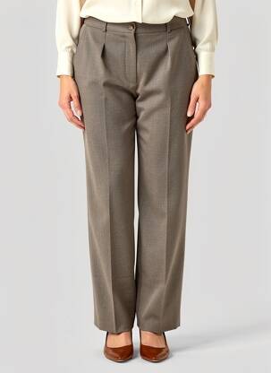 Pantalon droit taille à pinces taille haute marron QUATTRO femme