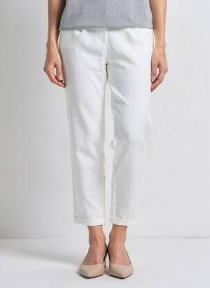 Pantalon 7/8 taille élastique taille normale blanc FRANK WALDER femme
