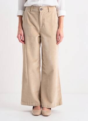 Pantalon large fermeture zippée sous rabat boutonné taille basse beige SOYACONCEPT femme
