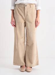 Pantalon large fermeture zippée sous rabat boutonné taille basse beige SOYACONCEPT femme