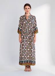 Robe longue imprimé fantaisie manches 3/4 noir SOYACONCEPT femme