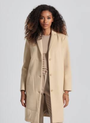 Manteau long coupe droite sans capuche beige SOYACONCEPT femme