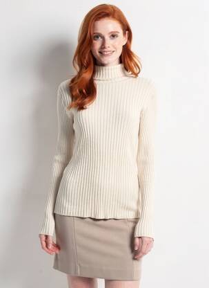 Pull col roulé coupe cintrée manches longues beige SOYACONCEPT femme