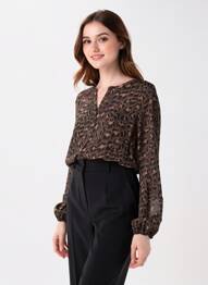 Blouse imprimé fantaisie manches longues marron SOYACONCEPT femme