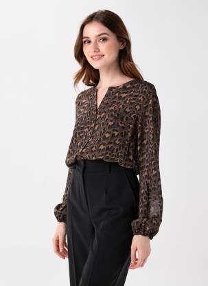 Blouse imprimé fantaisie manches longues marron SOYACONCEPT femme